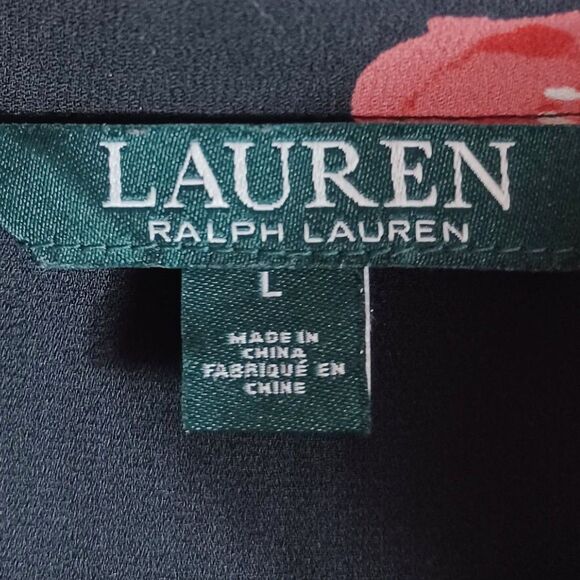 Lauren Ralph Lauren Black Sz L Romantic Cottagecore Boho Floral Bell Sleeve Top - Picture 7 of 10